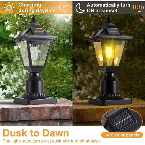 2 Pack Solar Post Lights, Motion Sensor Solar Lamp Post Lights with Pier Mount Base, Outdoor Waterproof Post Lantern for Yard Garden Pole Pillar