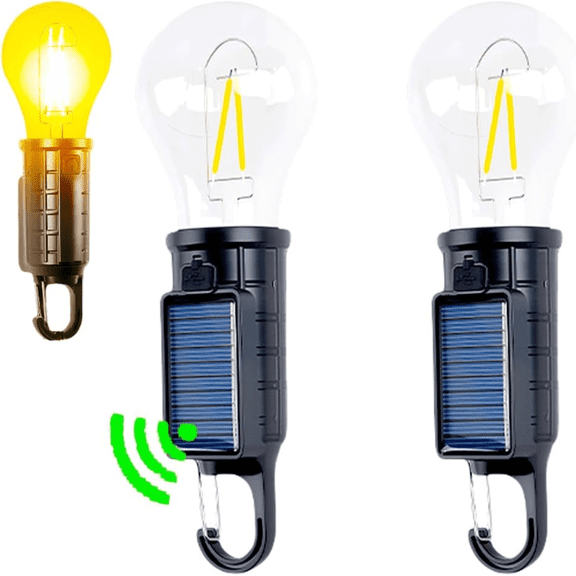 2 Pack Solar Powered Camping Lantern with Light Sensor - Portable USB Rechargeable LED Tent Light, Waterproof Hanging Emergency Light for Outdoor Hiking Backpacking Patio Garden, Warm White Light