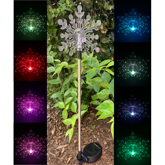 2 Pack Solar Powered Flat Snowflake Yard Stake Lawn Bright Light LED