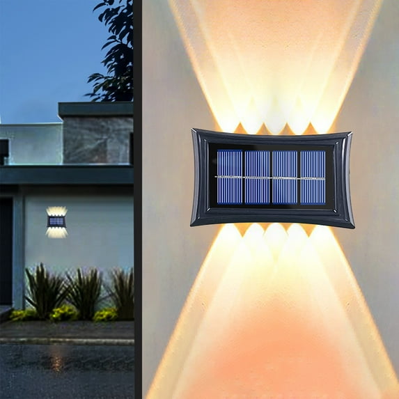 2-Pack Solar Powered Outdoor Wall Lights with 10 LEDs and IP65 Waterproof, Automatic Dusk to Dawn Garden Pathway Security Lighting, Warm White and Color Changing Modes