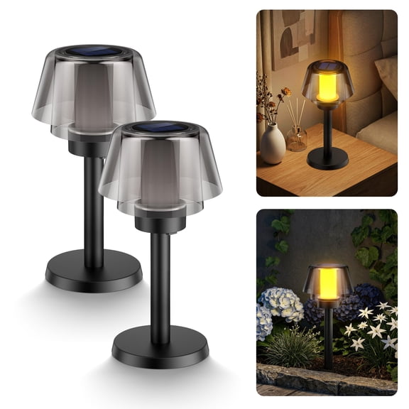2-Pack Solar Powered Table Lamps, Dual Lighting Modes Waterproof Solar Pathway Lights, Cordless Outdoor Landscape Lighting for Lawn, Patio, Walkway, Driveway, Indoor Bathroom Decor