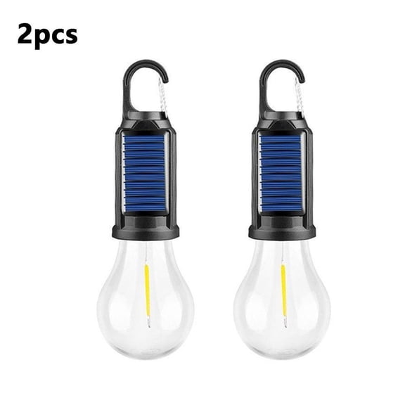 2-Pack Solar Rechargeable Camping Lanterns, USB LED Filament Hanging Lights with Warm Vintage Glow for Tent, Patio, Garden and Outdoor Use, Round