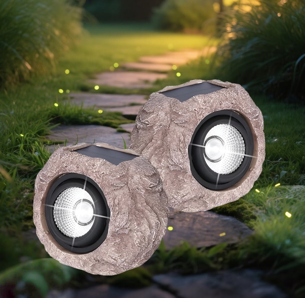Kanstar Solar Rock Lights Outdoor LED Waterproof Dimmable for Garden Pathway Yard Decor 2 Pack
