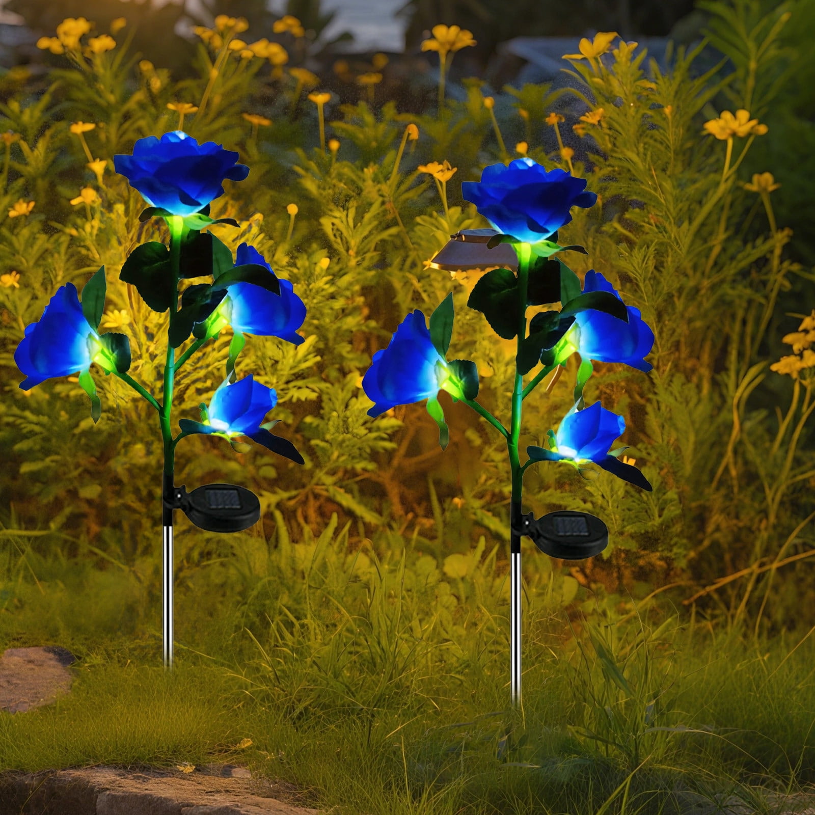 2-Pack Solar Rose Lights for Garden Decor | Outdoor Solar Powered LED Flower Lights with Stakes | Waterproof Landscape Lighting for Walkways, Patios, and Flower Beds