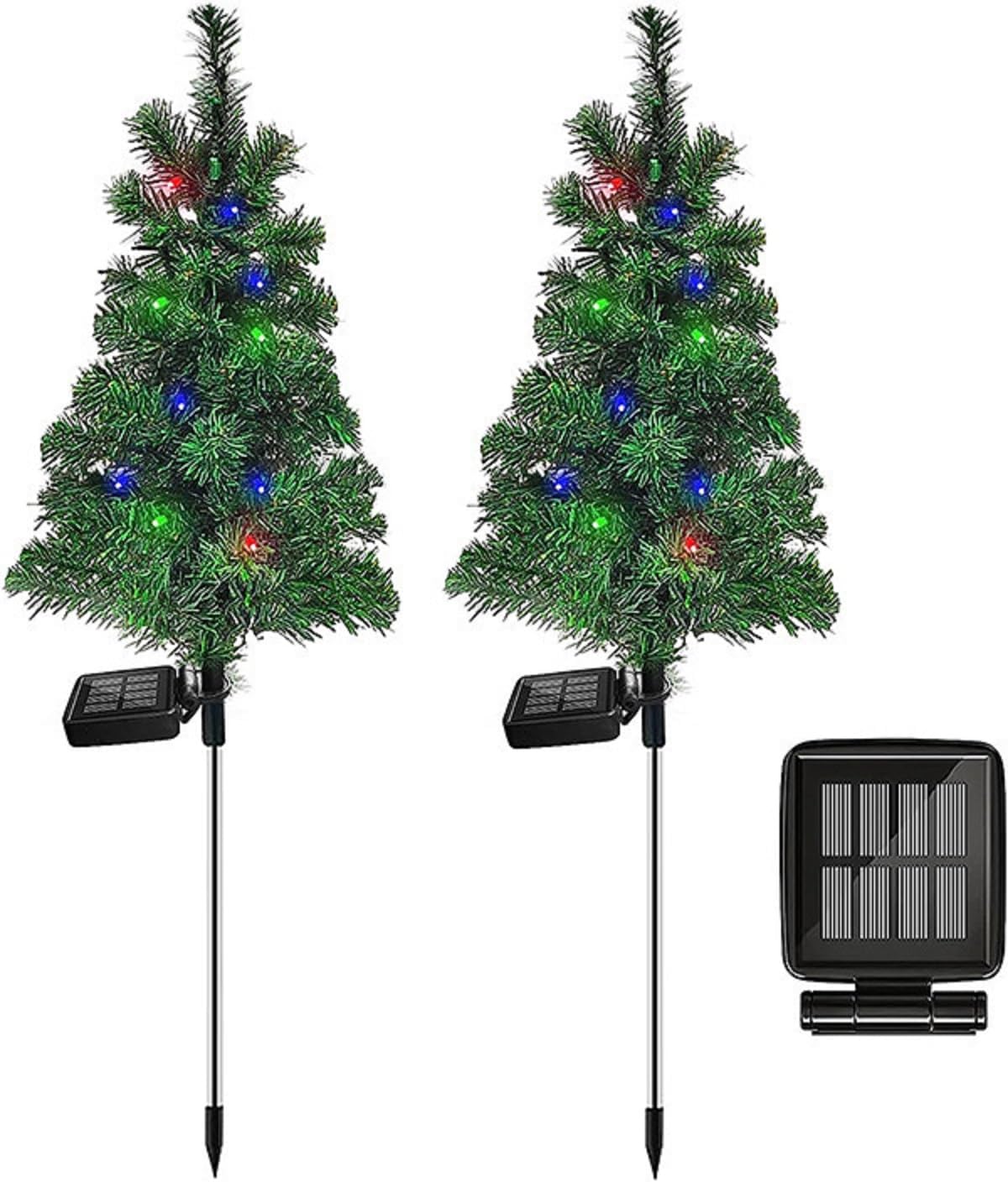 2 Pack Solar Small Christmas Trees Lights for Outdoor, Light Up