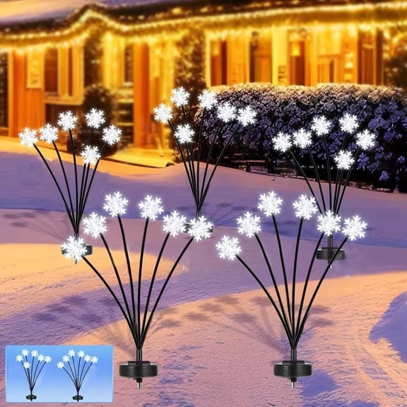 2-Pack Solar Snowflake Lights for Outdoor Garden Decor
