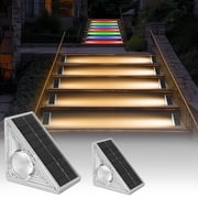 2 Pack Solar Stair Lights Outdoor, 10 Lighting Modes RGB & Warm White Step Lights, IP65 Waterproof Decorative Solar Powered Lights for Stairs, Pathway and Backyard