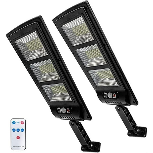 2 Pack Solar Street Lights Outdoor 180 LED Dusk to Dawn Motion Sensor Lights Remote Control Solar Flood Light Parking Lot Lights with 3 Lighting Modes for Garden Garage Backyard Patio