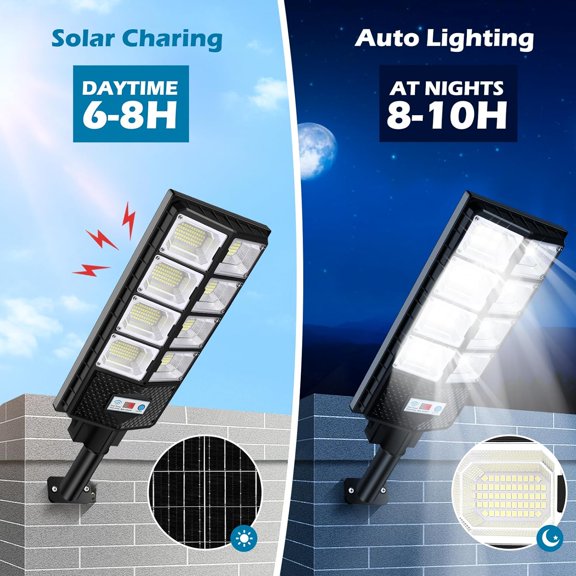 2 Pack Solar Street Lights Outdoor Waterproof, 10000LM 448 LEDs Solar Parking Lot Lights Dusk to ,Outdoor Flood Light with Motion Sensor and Remote Control for Area Lighting Yard, 6500K