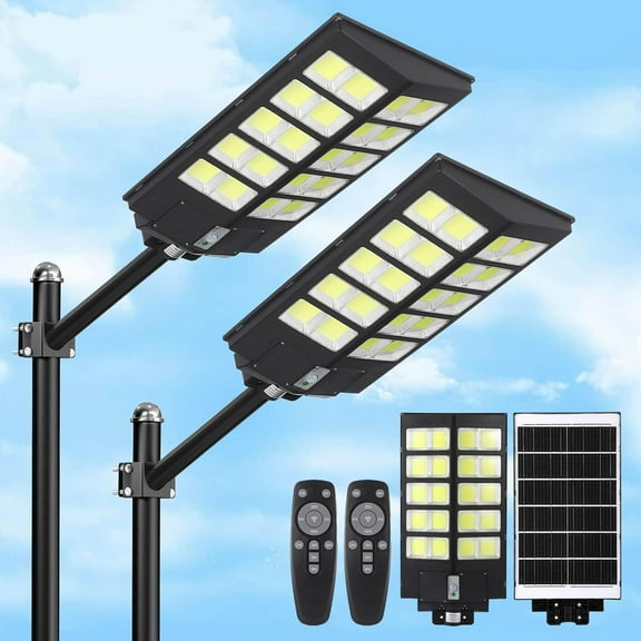 2 Pack Solar Street Lights Outdoor with Motion Sensor & Remote,IP67 Waterproof Solar Security Light for Yard,Garage,Driveway,Garden