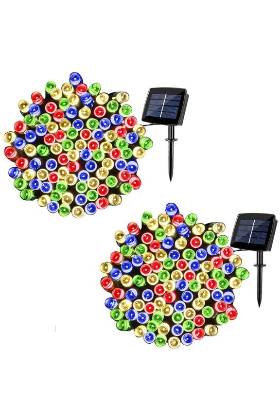2 Pack Solar String Lights 72ft 22m 200 LED 8 Modes Solar Powered Outdoor Lighting Christmas Fairy Lights for Xmas Tree Garden Homes Wedding Party Decor (Multicolor)