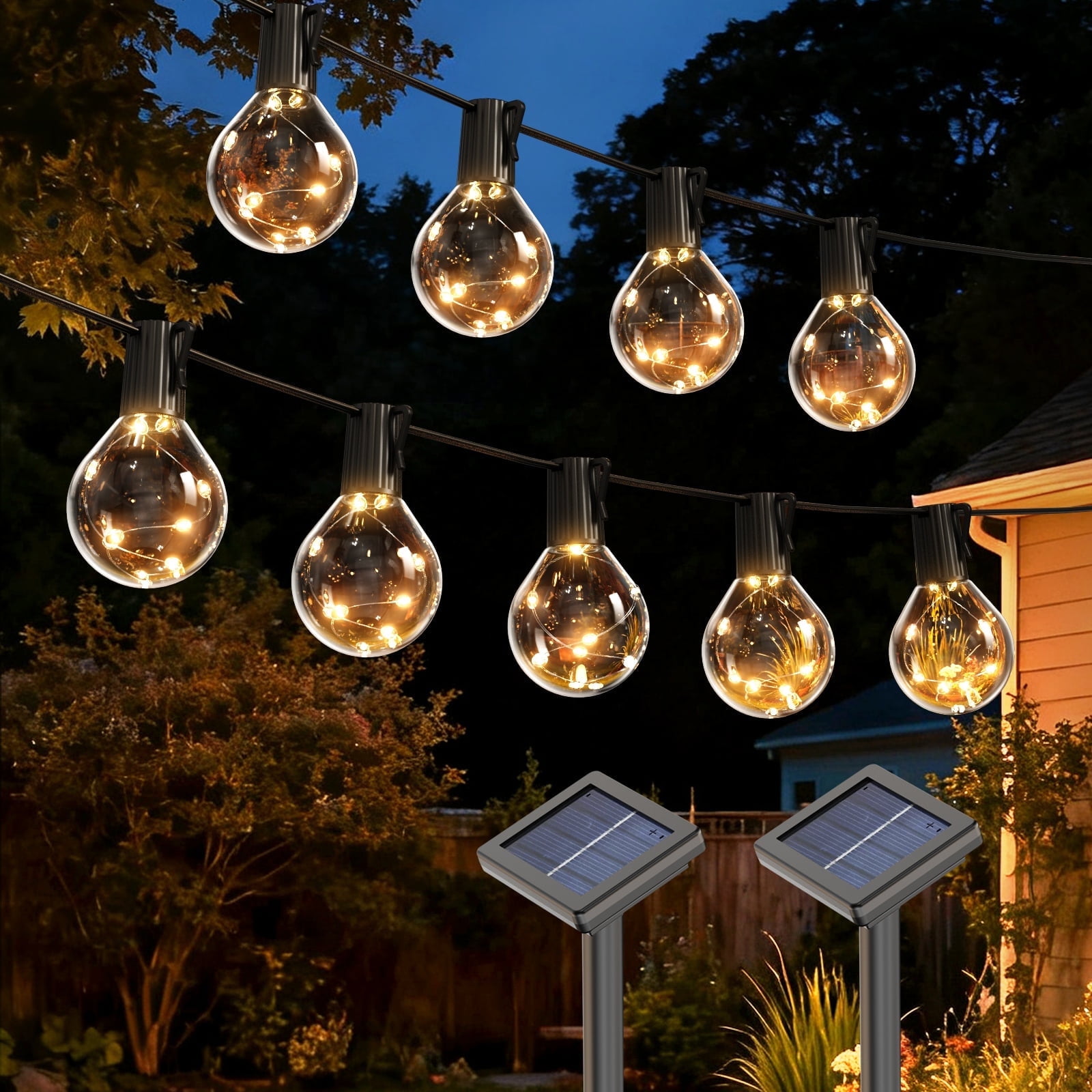 [2 Pack] Solar String Lights Outdoor, 15 Bulbs Globe Fairy Lights with Warm White LEDs, Waterproof Patio Garden Yard Decor Lighting for Fence, Porch, Deck, and Party