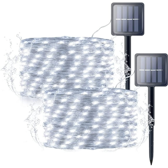 2 Pack Solar String Lights Outdoor, 33FT 100 LEDs Solar Powered Fairy Lights,Copper Wire Lights with 8 Modes for Patio Yard Tree Wedding Party Christmas Decor (Cool White)