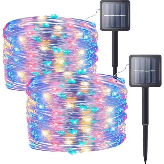 2 Pack Solar String Lights Outdoor, 33FT 100 LEDs Solar Powered Fairy Lights,Copper Wire Lights with 8 Modes for Patio Yard Tree Wedding Party Christmas Decor (Multicolor)