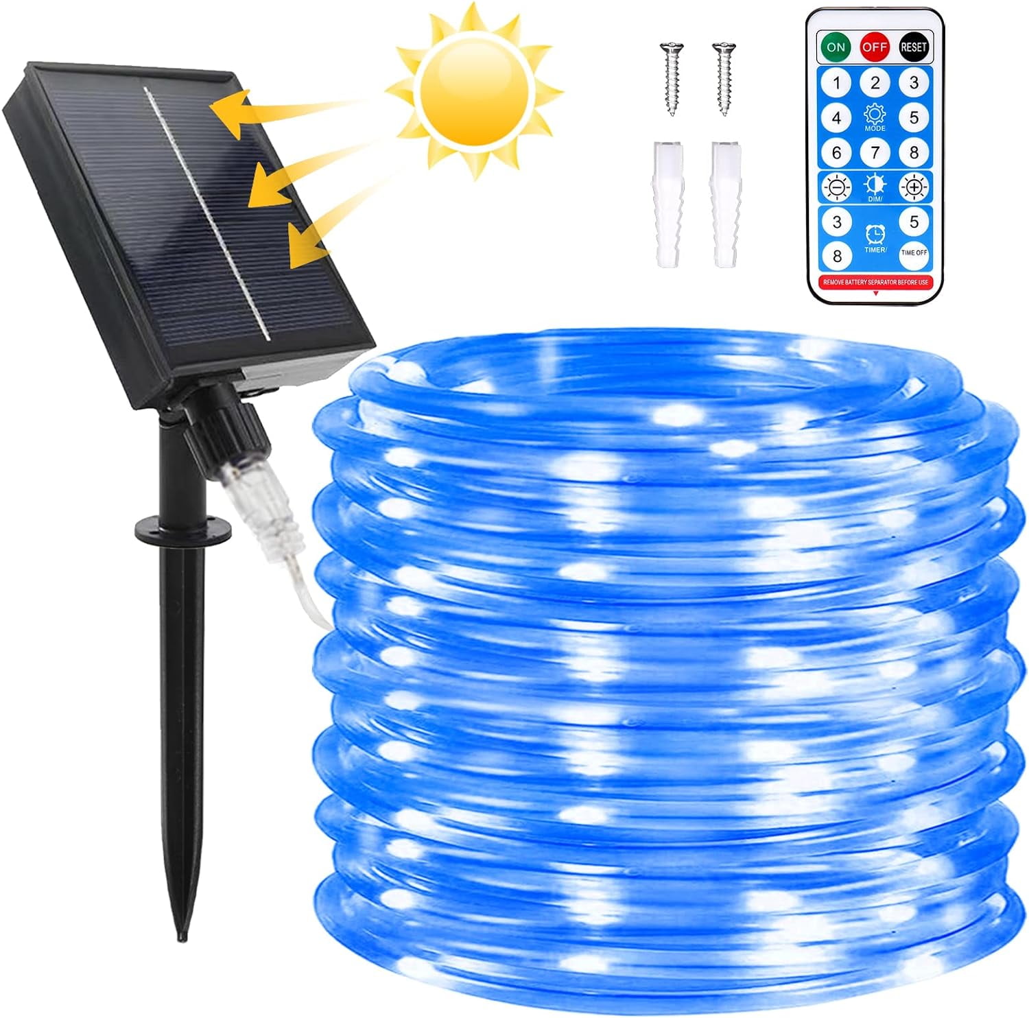 String Lights Rope 2 Pack Solar String Lights Outdoor Rope Lights, 39ft 8 Modes 100 LED ...