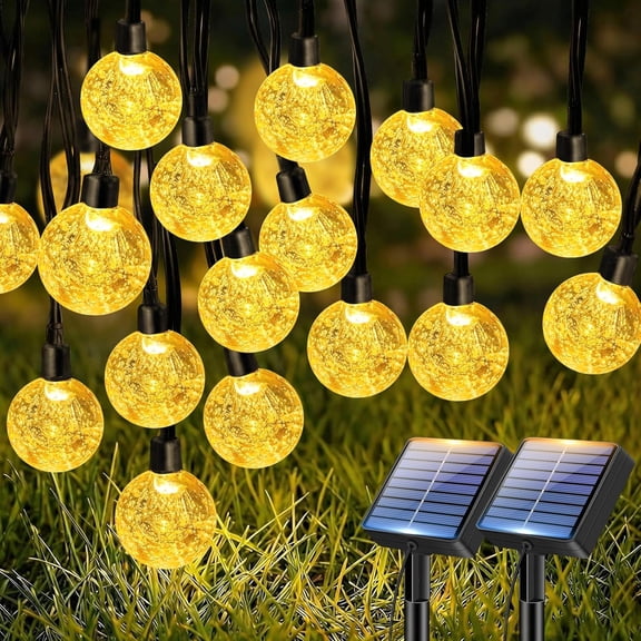 2 Pack Solar String Lights Outdoor, Total 98FT 100 LED Crystal Globe