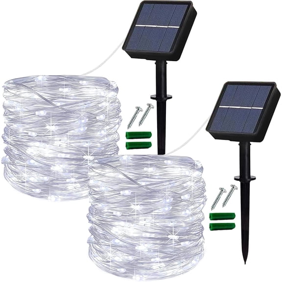 2 Pack Solar String Lights Waterproof,12M/40Ft 120 LED 8 Modes Copper Wire Decorative Solar Fairy Lights for Home,Garden,Patio,Yard,Fence,Camping,Party,Wedding(Cold White)