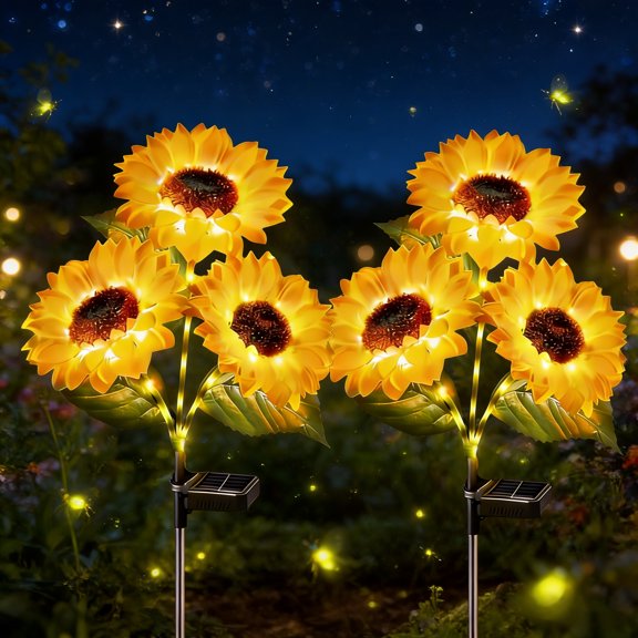 2 Pack Solar Sunflower Stake Lights Waterproof LED Outdoor Landscape Lighting for Patio Garden Yard Pathway Lawn Backyard