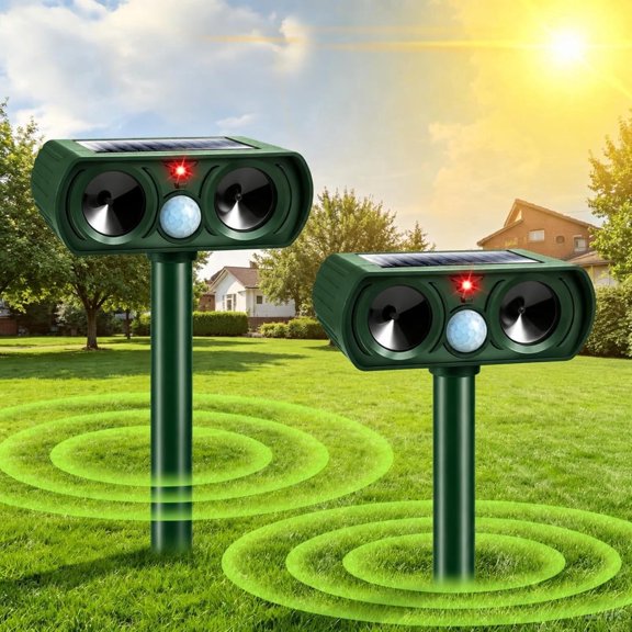 2Pack Solar Ultrasonic Animal Repeller Outdoor, Motion Sensor Deer Repellent with Flashing Light, Waterproof Pest Deterrent for Cat, Squirrel, Rabbit, Raccoon, Dog  Protect Garden, Yard