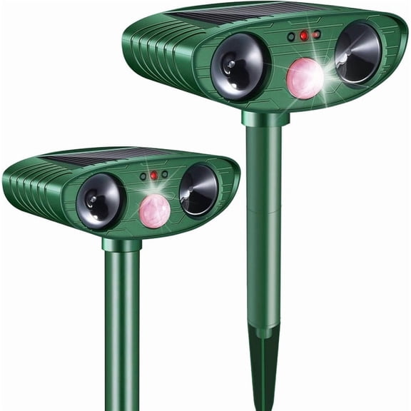 2-Pack Solar Ultrasonic Animal Repeller Outdoor, Motion Sensor Wildlife Deterrent, Waterproof Pest Repeller for Skunks, Raccoons, Birds, Squirrels & Outdoor Areas, Garden & Yard