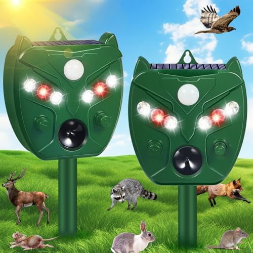 2 Pack Solar Ultrasonic Animal Repeller Outdoor Repellent Deer