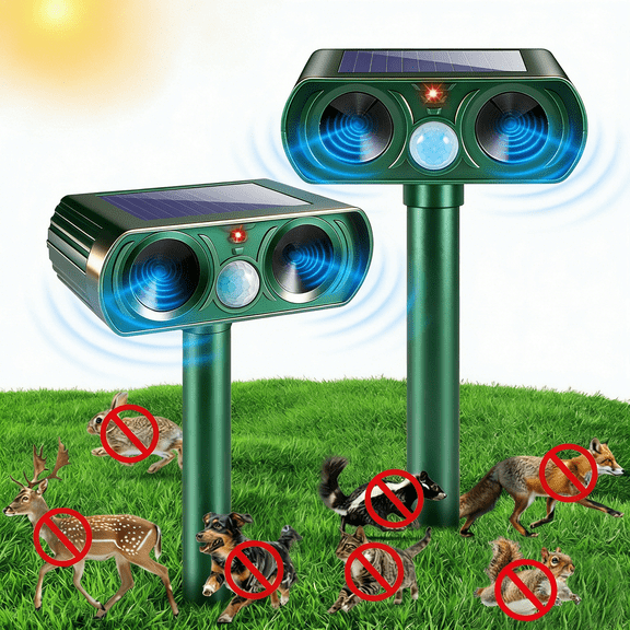 2 Pack Solar Ultrasonic Animal Repeller Outdoor with Motion Sensor for Skunk Raccoon Rabbit Squirrel Pest Repellents for Yard Garden Lawn