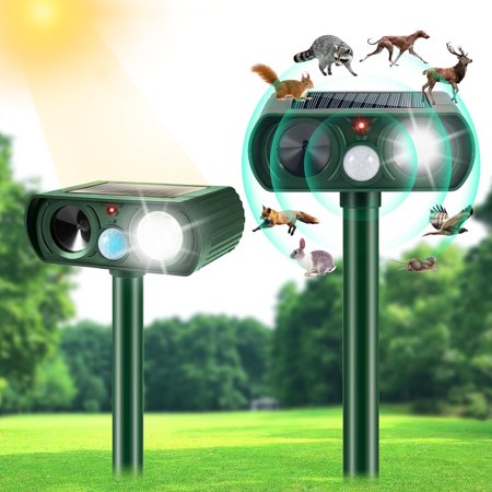 2 Pack Solar Ultrasonic Repellent, Outdoor Animal Repeller to Scare Squirrel Dog Raccoon Rabbit Coyote Skunk Repellent for Yard