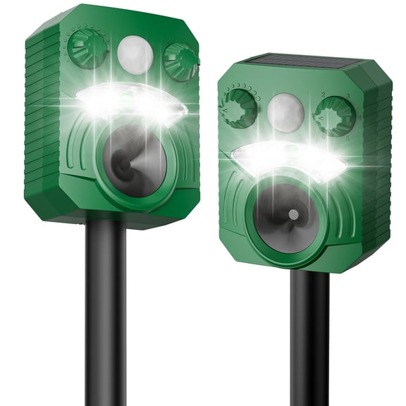 2 Pack Solar Ultrasonic Wildlife Repellent with Motion Sensor & LED Lights, AR33 Waterproof Outdoor Deer Repellent Device for Yard, Garden & Lawn  Effective Against Coyotes, Raccoons & Fox