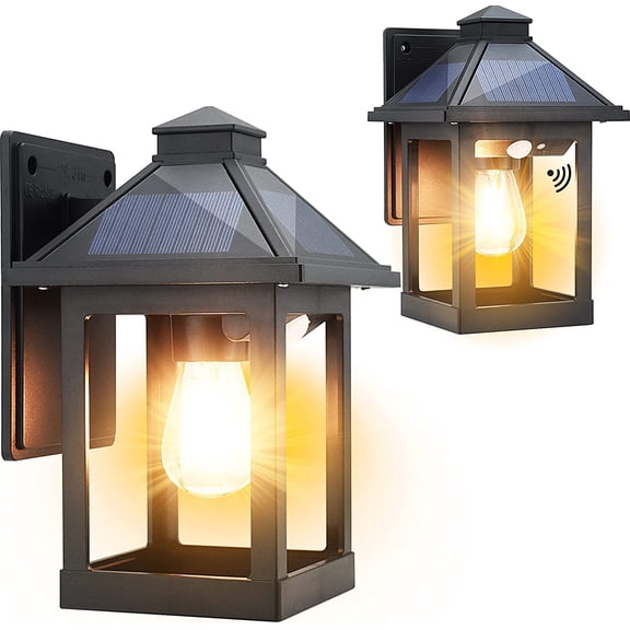 2 Pack Solar Wall Lanterns Outdoor with 3 Modes, Dusk to Dawn Motion Sensor LED Sconce Lights IP65 Waterproof, Exterior Front Porch Security Lamps Mount Patio Fence Garage Decorative