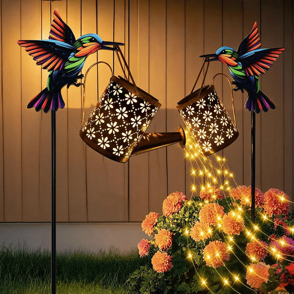 2 Pack Solar Watering Can Light,Outdoor Hummingbird Hanging Lantern ...
