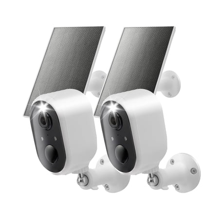 2-Pack Solar Wireless Outdoor Security Cameras, 2K Color Night Vision, Battery-Powered, PIR Motion Detection, 2.4GHz WiFi, Alarm & 2-Way Audio