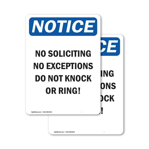 (2 Pack) No Soliciting No Exceptions Do OSHA Notice Sign 5 Inch X 7 Inch Vinyl Label Decal Sticker Weather Resistant, UV Protected for Workplace, Business, and Construction Site, Made