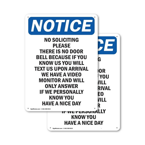 (2 Pack) No Soliciting Please There Is OSHA Notice Sign 12 Inch X 18 Inch Indoor / Outdoor Rust-Free Aluminum Metal Signs for Workplace, Workshop, and Construction Site, Made in the USA