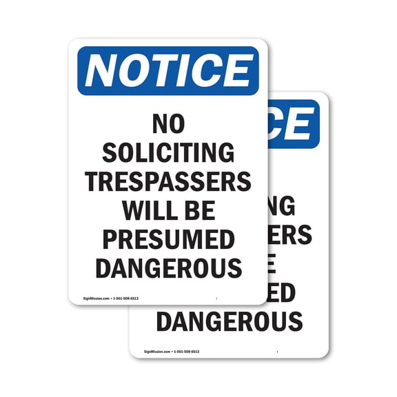 (2 Pack) No Soliciting Trespassers Will OSHA Notice Sign 5 Inch X 3.5 Inch Vinyl Label Decal Sticker Weather Resistant, UV Protected for Workplace, Business, and Construction Site, Made