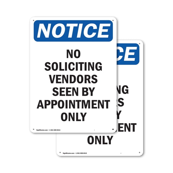 (2 Pack) No Soliciting Vendors Seen By OSHA Notice Sign 7 Inch X 10 Inch Plastic Sign, Weather Resistant, UV Protected for Workplace, Business, and Construction Site, Made in the USA