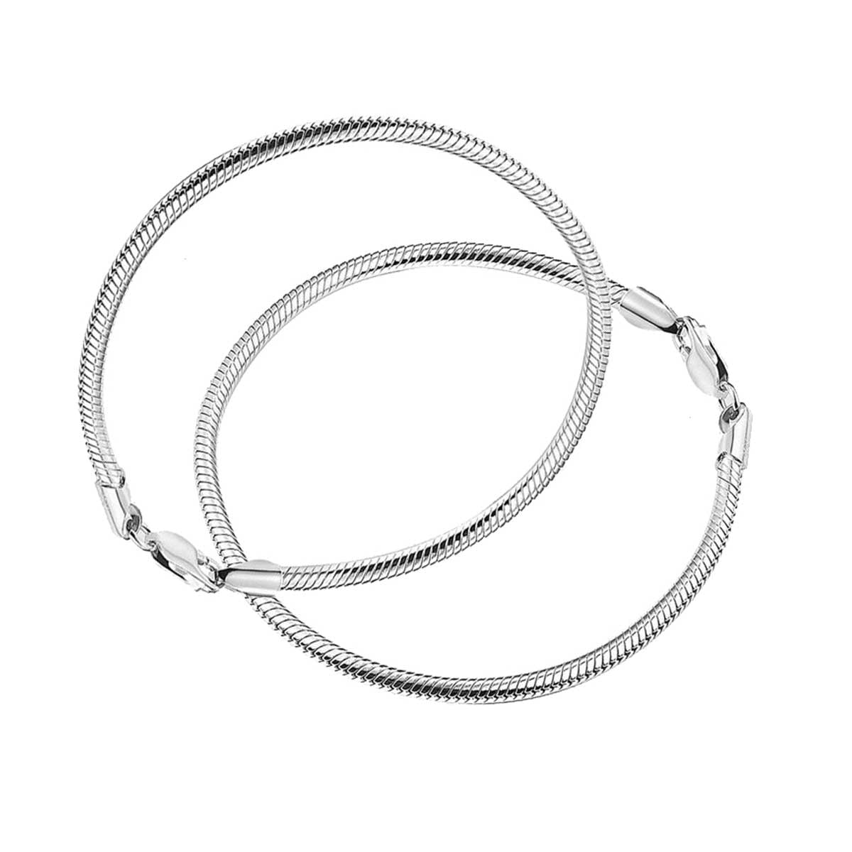 2-Pack Solid 925 Sterling Silver Fashional Design of Italian Style for Couples,3mm Snake Chain & 2mm Fox Tail Chain Bracelet for Women Men Teen Girls Charm Bracelet Graduation Gifts