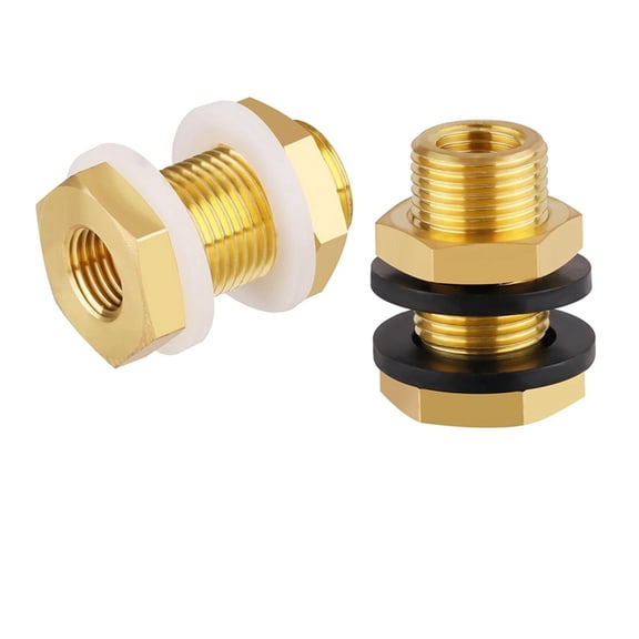 2-Pack Solid Brass Bulkhead Fittings, 1/4 NPT Taper Female 3/4" Straight Male Thread Brass Water Tank Connector