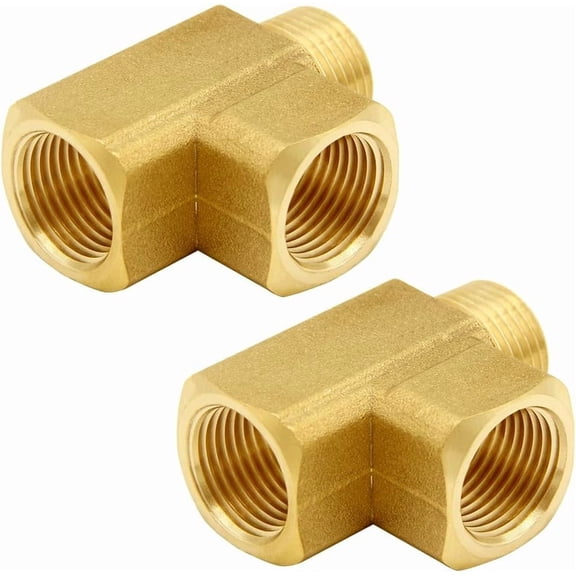 2 Pack Solid Brass Street Tee 3 Way Pipe Fitting 3/8 Inch NPT Two Female and One Male Ports Adapter for Air Gas Water