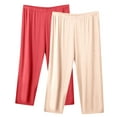 thumbnail image 1 of 2 Pack Solid Capris Pajama Pants Women's Wide Leg Sleepwear Cropped Pants Plus Size Elastic Loungewear Soft Causal Bottoms Beige 4XL, 1 of 2