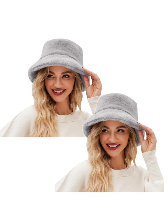 2-Pack, Solid Color Fisherman Hat Men's Modern Sun Hat for Women Autumn and Techno Bucket Hat Winter Plush Warm Bush Hat Gentlemen Hats Winter Casual Hat Skin friendly,soft,versatile,and loved