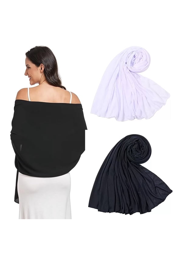 2 Pack Solid Color Shawls and Wraps for Evening Dresses ,Women's Elegant Soft Long Scarf,Black and White