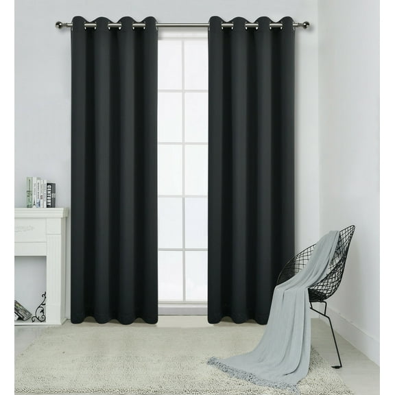 2 Pack: Solid Colored 100% Energy Saving Hotel Max Blackout Thermal Curtain Panels - Black, 95 in. Long