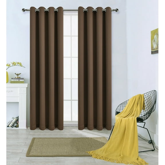 2 Pack: Solid Colored 100% Energy Saving Hotel Max Blackout Thermal Curtain Panels - Brown, 84 in. Long