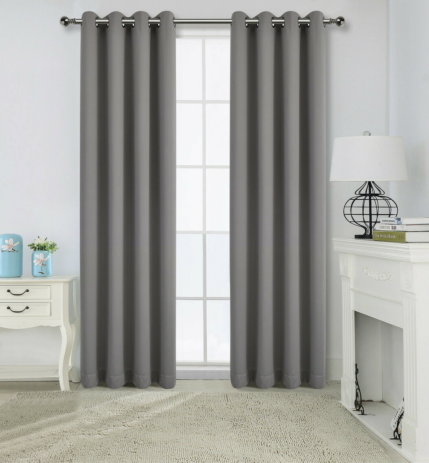 2 Pack: Solid Colored 100% Energy Saving Hotel Max Blackout Thermal Curtain Panels - Charcoal Gray, 84 in. Long