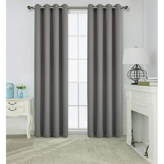 2 Pack: Solid Colored 100% Energy Saving Hotel Max Blackout Thermal Curtain Panels - Charcoal Gray, 84 in. Long