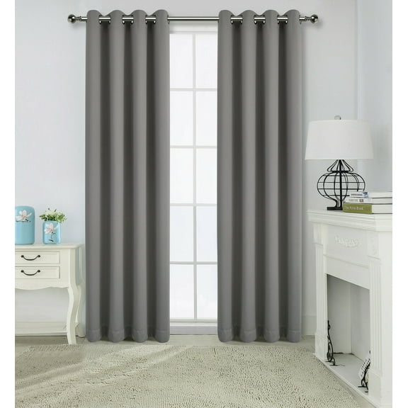 2 Pack: Solid Colored 100% Energy Saving Hotel Max Blackout Thermal Curtain Panels - Charcoal Gray, 84 in. Long