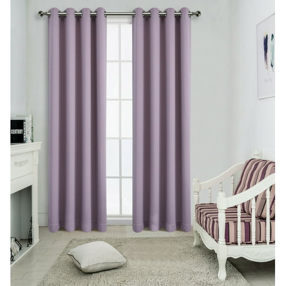 2 Pack: Solid Colored 100% Energy Saving Hotel Max Blackout Thermal Curtain Panels - Lavender, 84 in. Long