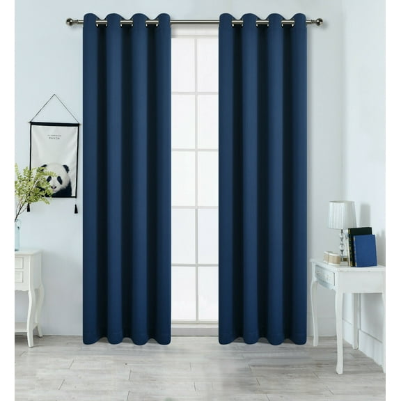 2 Pack: Solid Colored 100% Energy Saving Hotel Max Blackout Thermal Curtain Panels - Navy Blue, 84 in. Long