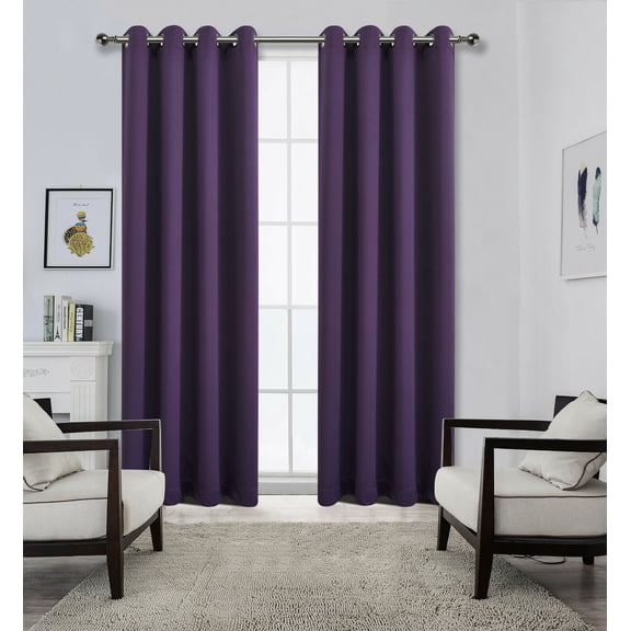 2 Pack: Solid Colored 100% Energy Saving Hotel Max Blackout Thermal Curtain Panels - Purple, 84 in. Long
