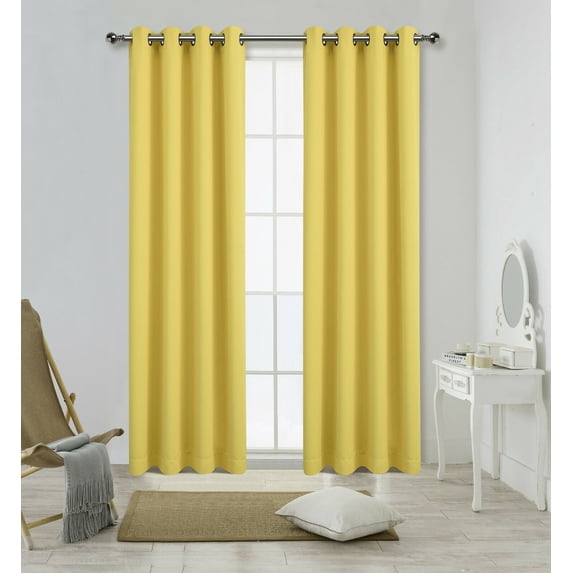 2 Pack: Solid Colored 100% Energy Saving Hotel Max Blackout Thermal Curtain Panels - Yellow, 90 in. Long